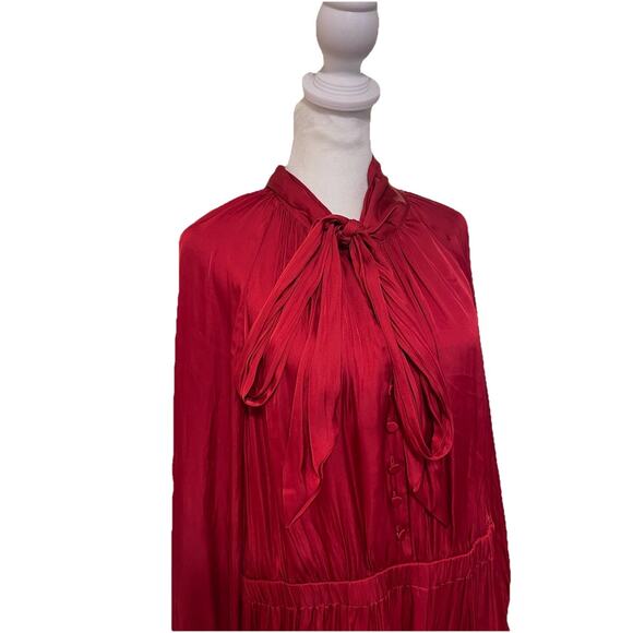 J Crew Long Sleeve Featherweight Satin Tie Neck Dres Ruby Deep Red XL - Picture 3 of 7